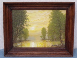 József Horváth's beautiful landscape in an old brown wooden frame - can be mailed!