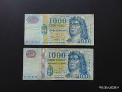 2 darab 1000 forint 1999 - 2011 piros - fekete sorszám