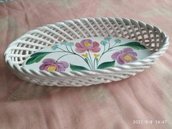 Bodrogkeresztúr hand-painted floral serving bowl for sale! Serving bowl with braided edge for sale!