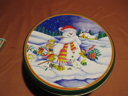 Hóember mintás karácsonyi süteményes fém doboz