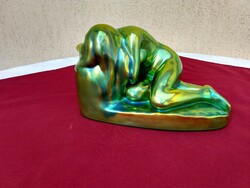 Zsolnay eozin prostrate female nude,, with very beautiful labrador colors,,, now without a minimum price...