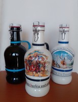 Three pieces of Bavarian German buckled glass 2l beer mug, demizson, knightly, das alten münster brauerbier