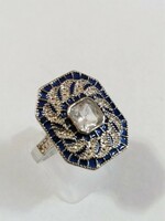 Art Deco 925-s töltött ezüst gyűrű, fehér topáz kővel