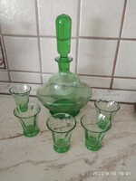 Zöld likőrös készlet  eladó! Art deco üveg + 5 pohár eladó!