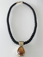 Neck blue with polished amber stone, thick gilding, marked