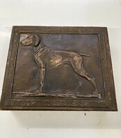 Magyar vizsla bronz dombormüves fa doboz (20x25cm)