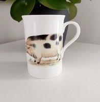 Porcelain mug with pig, pig and manga