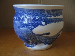 A small bowl, vase, cup, dripped with blue, impressed