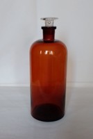 Old vintage brown pharmacy apothecary laboratory lab glass storage with stopper, 22 cm high