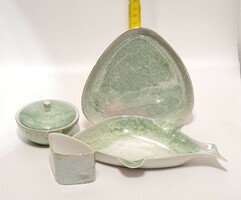 Hollóházi green luster glaze table porcelain set 4 pcs (2348)
