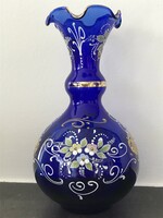 Cobalt blue, enamel-painted Czech vase, 19 cm high