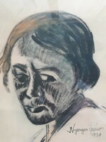 Nyergesi János: Portré, eredeti jelzett, vegyes technika, 1930