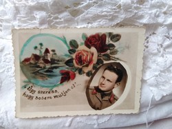 Antik kézzel színezett katonai fotó, romantikus fotó