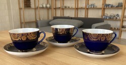 Anna Yatskevich Lomonosov kobaltkék orosz porcelán csészék 3 darab