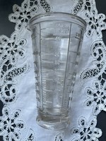 Old glass beaked measuring cup, spout - sugar, flour, liquid, rice, semolina, poppy seeds - Hungarian inscription
