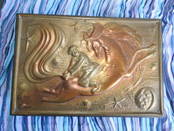 Large Soviet wooden box with galvano-plastic red copper image on top