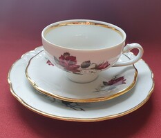 Kahla német porcelán reggeliző szett 3 részes csésze csészealj kistányér kávés teás virág mintával