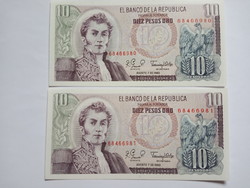 Unc 10 pesos colombia 1980 !! Queuing !!!