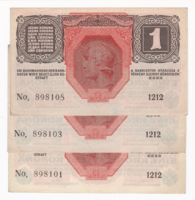 3 db sorszámkövető Egy Koronás bankjegy 1916