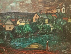 Andor Endre Fenyő (1904 - 1971) Balaton Tihany c. His painting is 85x65cm with an original guarantee!