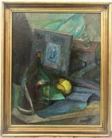 Rábai Ridovics Ferenc (1923 - 1993) Sárga Alma c festménye Eredeti Garanciával !