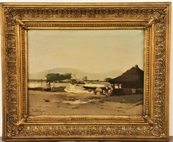 Pörge Gergely (1858 - 1930) Halászok c festménye Eredeti Garanciával !