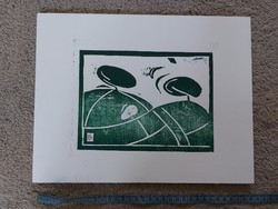 Dr. Csaba Horva's linocut, size indicated!