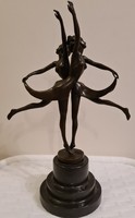 Art deco jelzett bronz szobor, balerinák, balett táncosnők