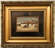 Painting by Gergely Pörge (1858 - 1930) farm yard with original guarantee!