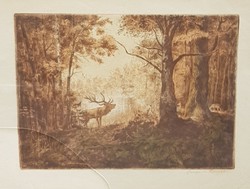 Pál Csergezán (1924-1996): deer in the forest
