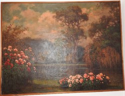 Torday Székely - castle park - oil / canvas painting - huge