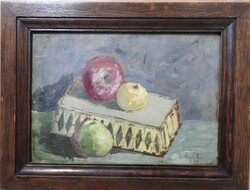 Table still life - marked work - oil / wood painting