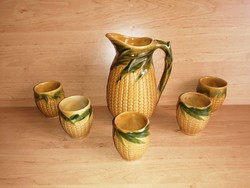 Magyarszombatfai corn pattern ceramic wine set jug with 5 glasses (0-4)