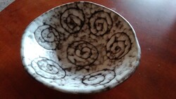 Retro gray, snailed, slightly amorphous shape, large 25 cm bowl from Hódmezővásárhely, center of the table