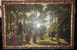 Antique Flemish painting - oil / canvas - in a baroque gilded frame