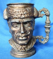 Old French matador head pewter vase, cup, 10.5 cm high.