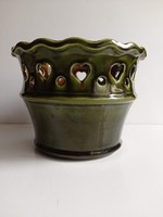 Green-glazed, heart-shaped ceramic bowl