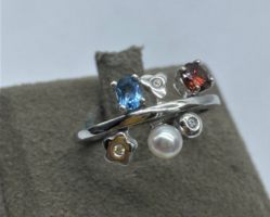 Aquamarine Diamond and Pearl Custom Gold Ring