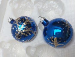 Régi üveg karácsonyfadísz kék gömb retro üvegdísz 2 db