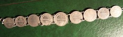 20 15 10 ezüst kopejka karkötő (9 db 1905-1915 kiadású érmékből) készített egyedi kidolgozású