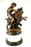 Amaltheia Greek divine goat figure with girl ... Huge marked bronze statue