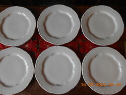 Zsolnay fehér lapos tányér, 6 db