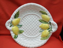 Hatalmas, olasz, sorszámozott porcelán citrom mintás tál, kínáló, dekoráció.