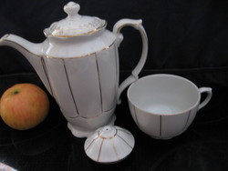 Arany csíkos fehér antik kanna és csésze Korona Bavaria