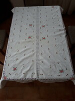 Old cross-stitch tablecloth embroidered on homemade linen