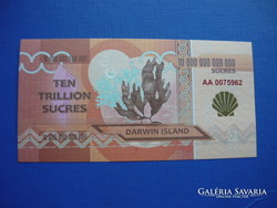 DARWIN ISLAND TEN TRILLION SUCRES 2015 KORALL! UNC! RITKA FANTÁZIAPÉNZ!