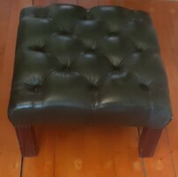 Real leather dark green pouf, stool 50x50x28 cm