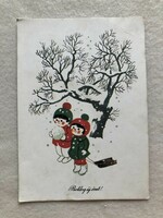Régi Újévi képeslap, rajzos levelezőlap - Kecskeméty Károly rajz