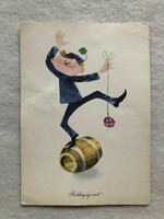 Postatiszta  Újévi képeslap, rajzos levelezőlap - Szilas Győző rajz