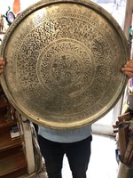 Indiai tál, rézből, nikkelből, nagyon régi, 60 cm-es átmérőjű, 5 kg